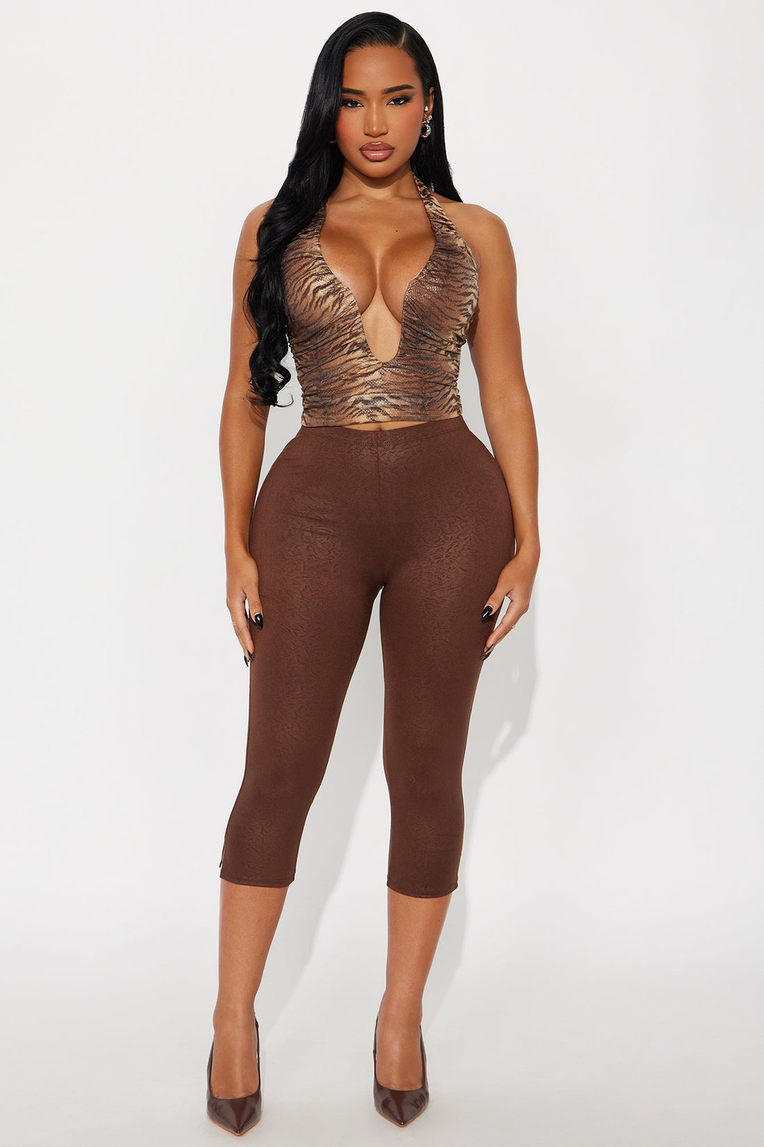 Sudden Movement Textured Capri Legging - Dark Brown