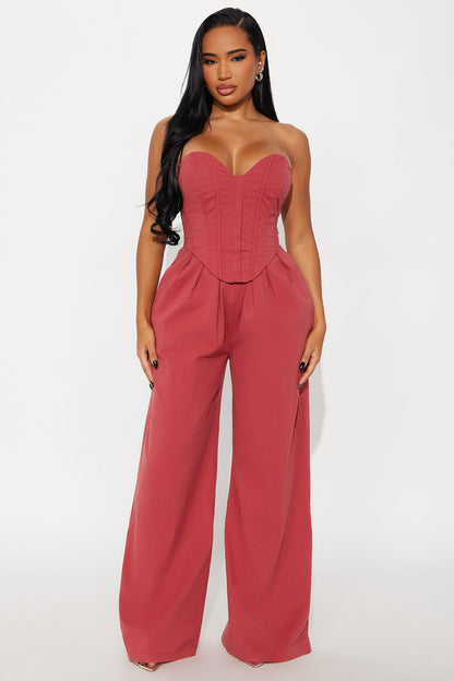 Eyes On Me Poplin Wide Leg Jumpsuit - Wine