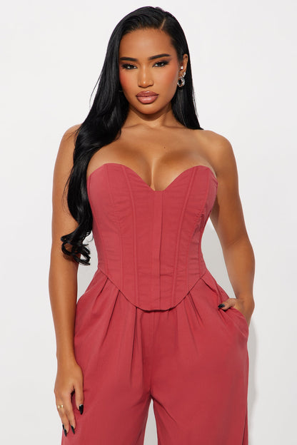 Eyes On Me Poplin Wide Leg Jumpsuit - Wine