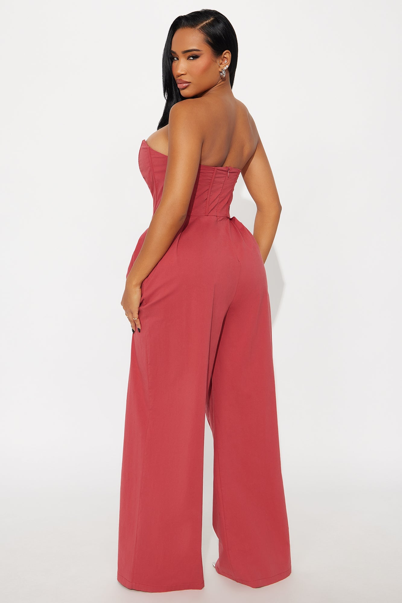 Eyes On Me Poplin Wide Leg Jumpsuit - Wine