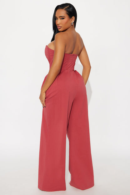 Eyes On Me Poplin Wide Leg Jumpsuit - Wine