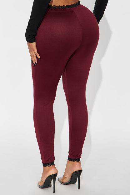 Valentina Solid Lace Trim Legging - Burgundy