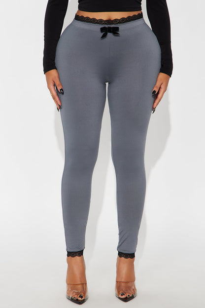 Valentina Solid Lace Trim Legging - Charcoal