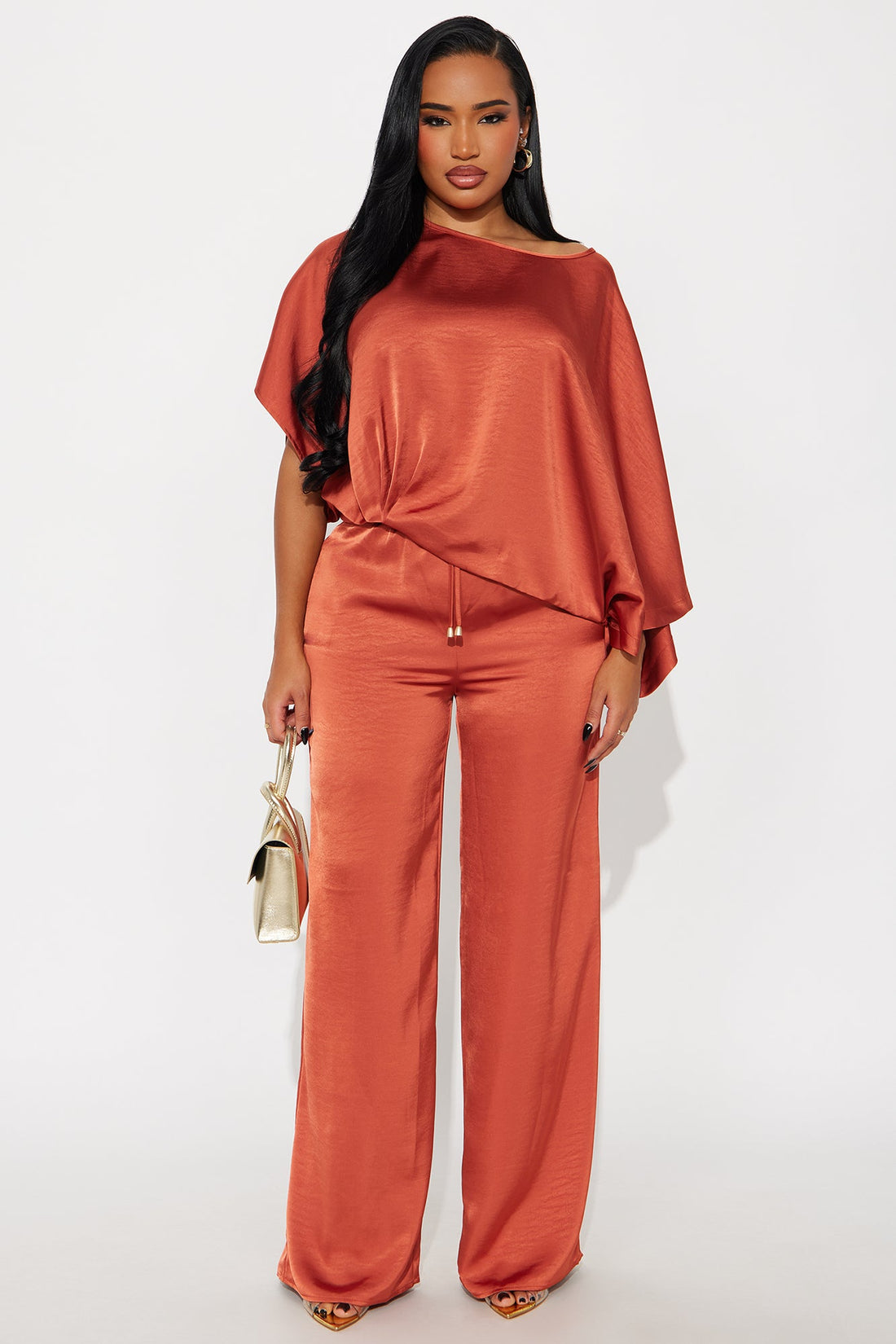 Harmony Satin Pant Set - Rust