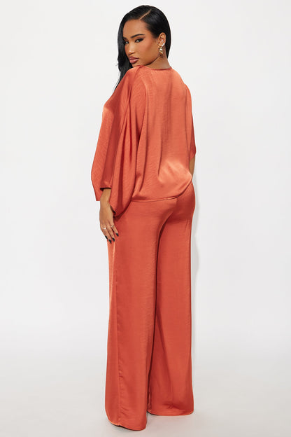 Harmony Satin Pant Set - Rust