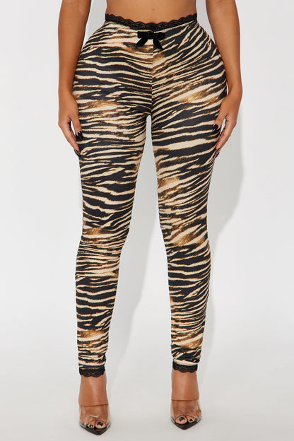 Florentina Lace Trim Legging - Tan/Multi