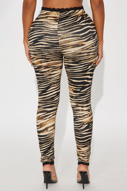 Florentina Lace Trim Legging - Tan/Multi