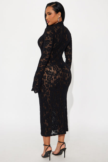Lace Is More Long Sleeve Lace Midi Dress - Black