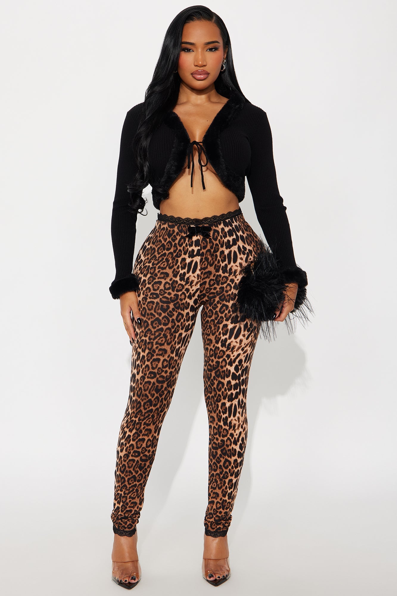Florentina Lace Trim Legging - Brown/combo