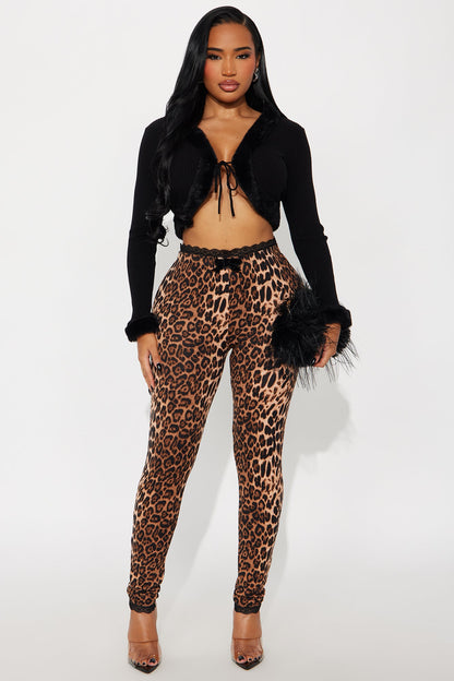 Florentina Lace Trim Legging - Brown/combo