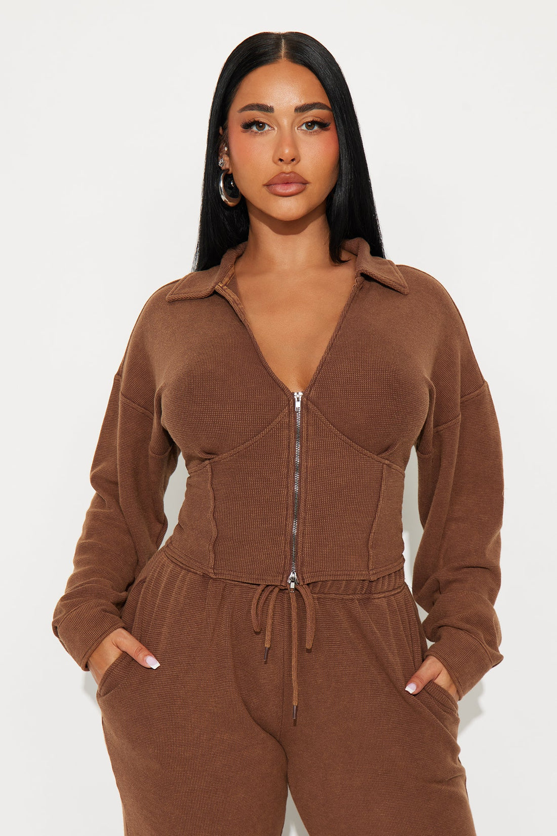 Kaia Waffle Lounge Pant Set - Chocolate