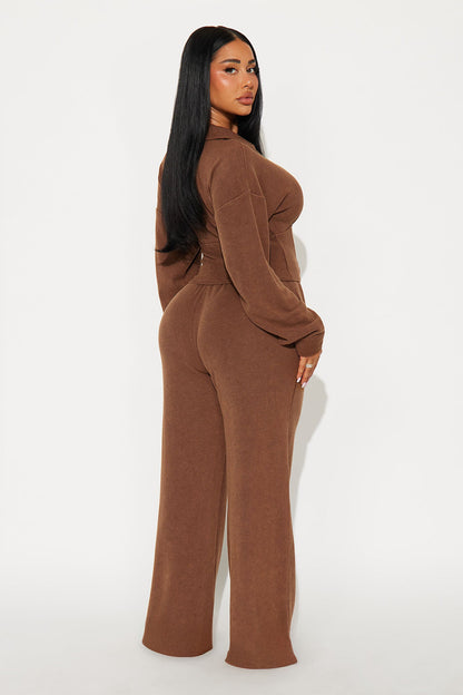 Kaia Waffle Lounge Pant Set - Chocolate