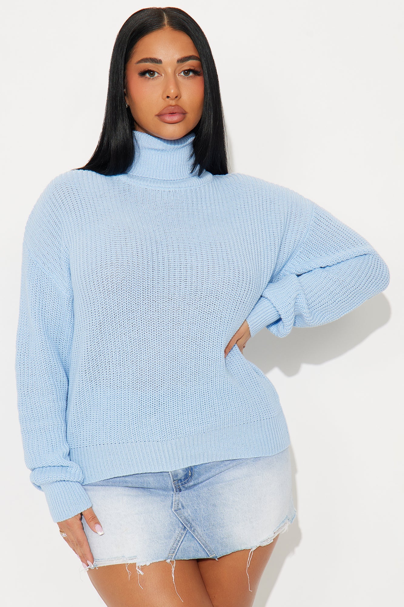 Roll With The Flow Turtleneck Sweater - SkyBlue