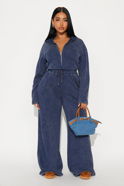 Busy Schedule Washed French Terry Jumpsuit - Navy