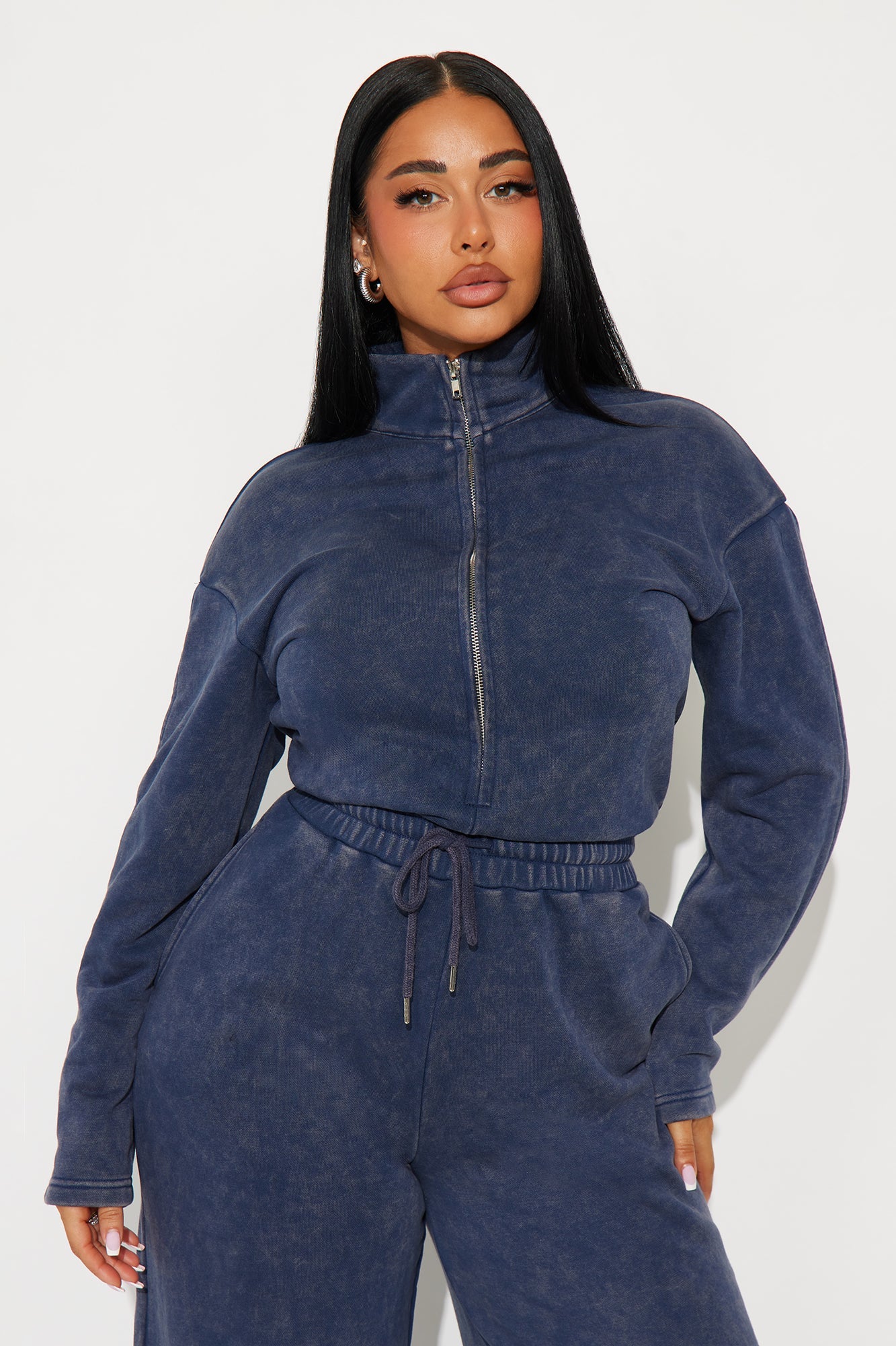 Busy Schedule Washed French Terry Jumpsuit - Navy