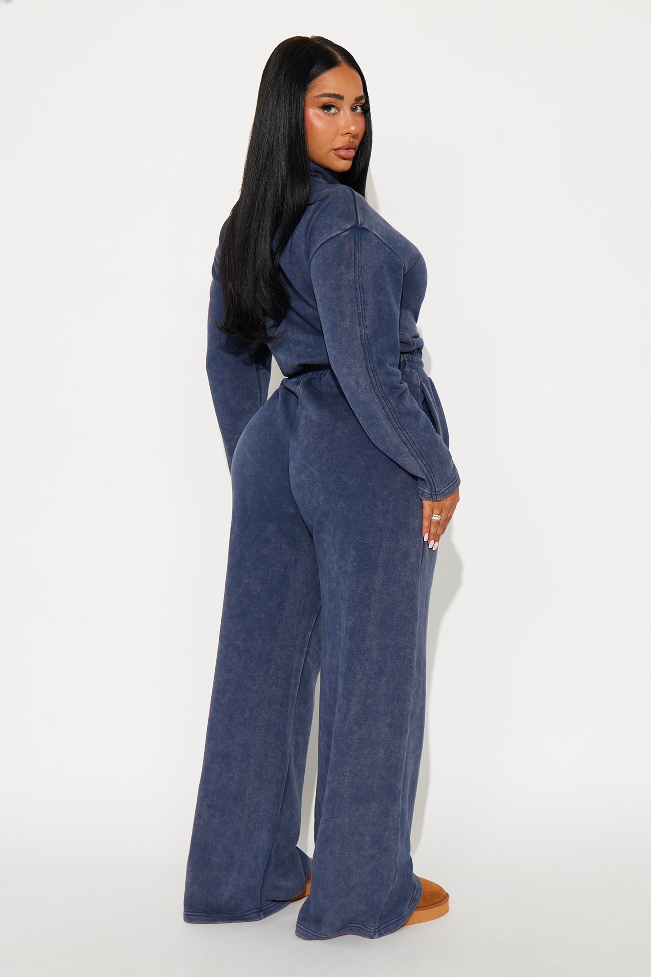 Busy Schedule Washed French Terry Jumpsuit - Navy