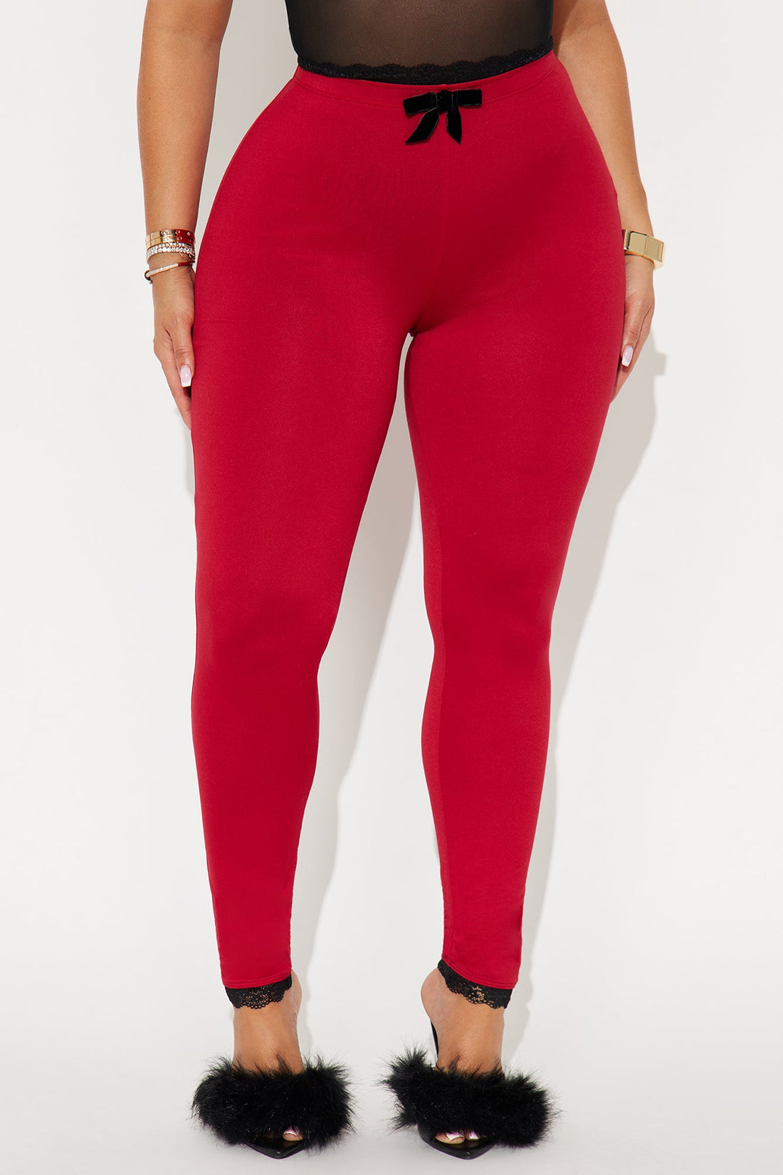 Valentina Solid Lace Trim Legging - Red