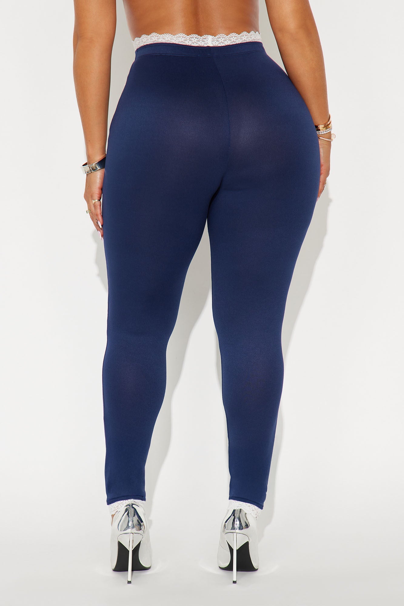 Valentina Solid Lace Trim Legging - Navy