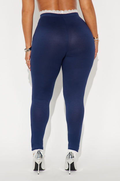 Valentina Solid Lace Trim Legging - Navy