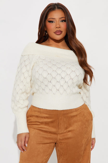 Warm Thoughts Off Shoulder Sweater Top - Cream