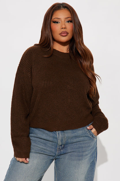Bring Me Coffee Chunky Knit Pullover Sweater - Chocolate