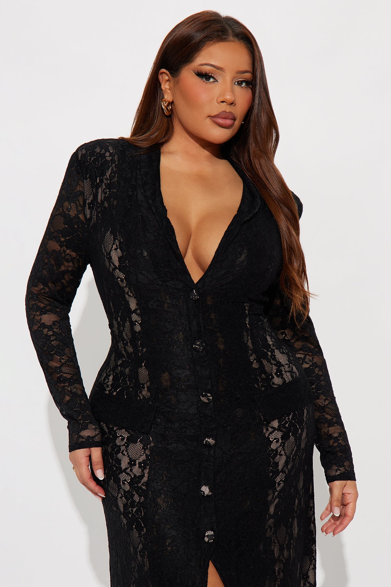 Flirty And Thriving Lace Maxi Dress - Black
