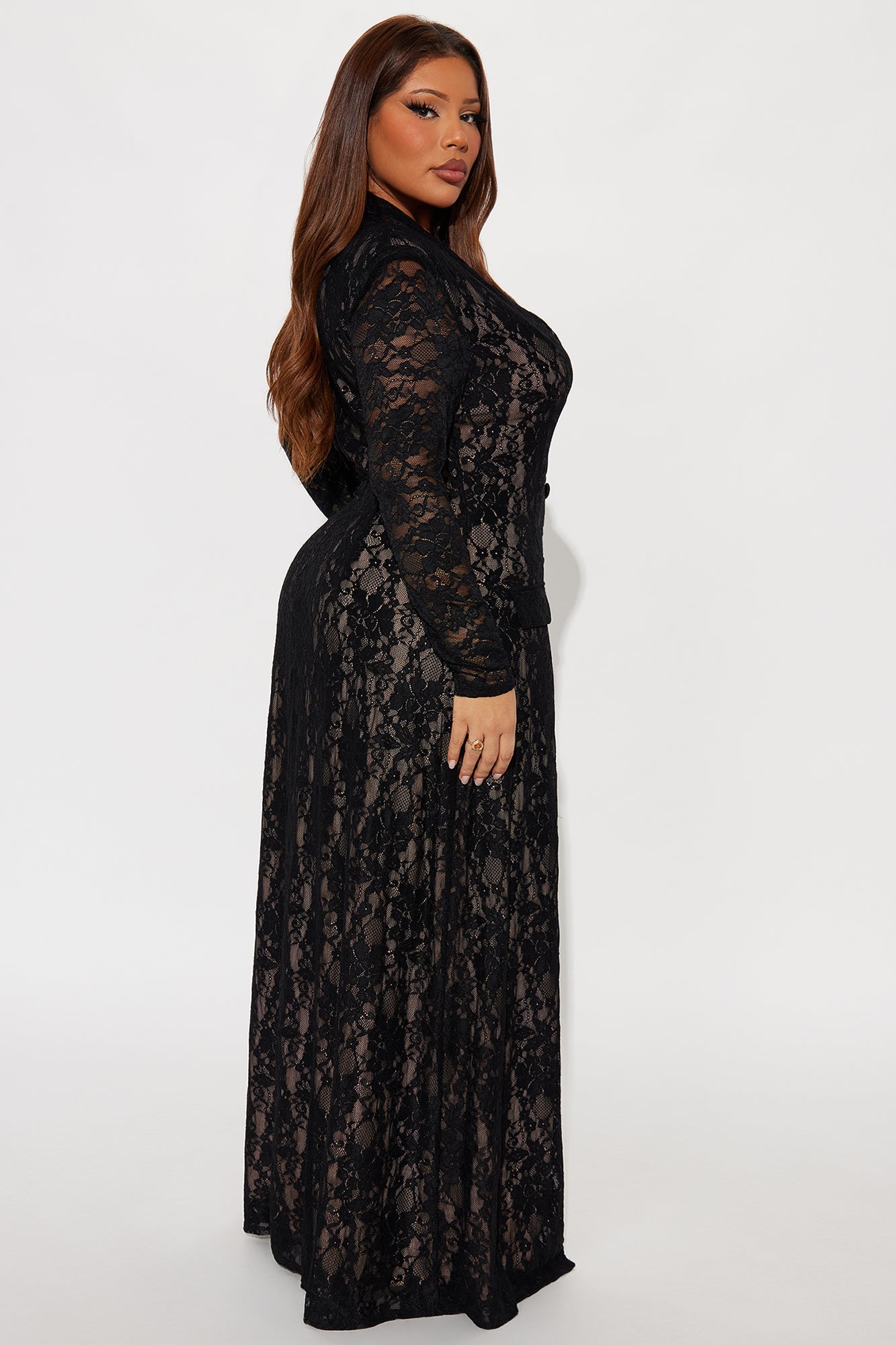 Flirty And Thriving Lace Maxi Dress - Black