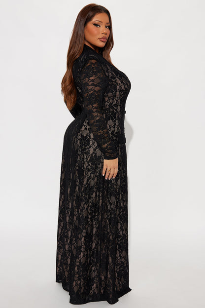 Flirty And Thriving Lace Maxi Dress - Black