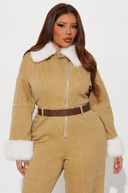 Just How I Like It Denim Jumpsuit - Khaki