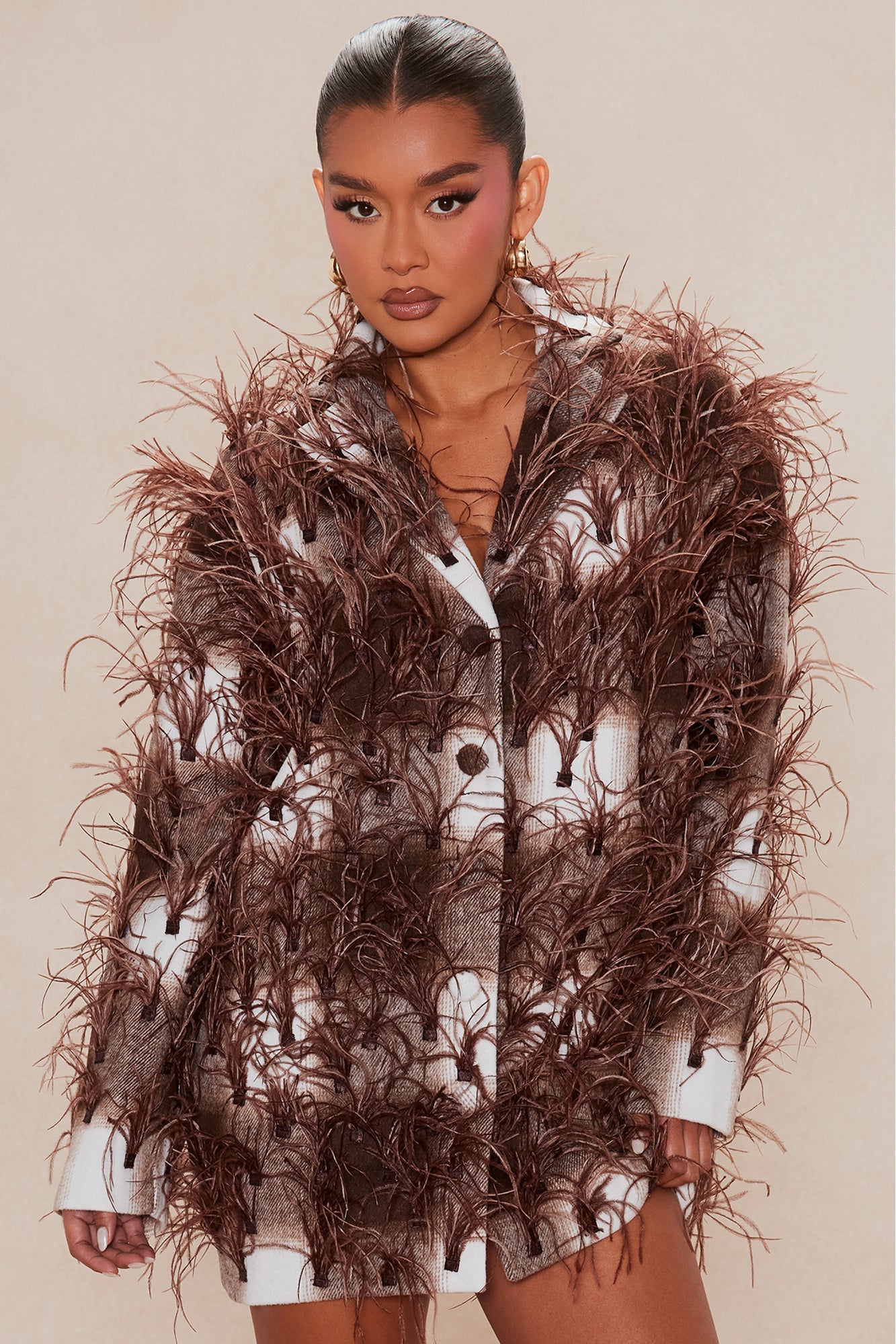 Nadya Feathered Jacket - Brown