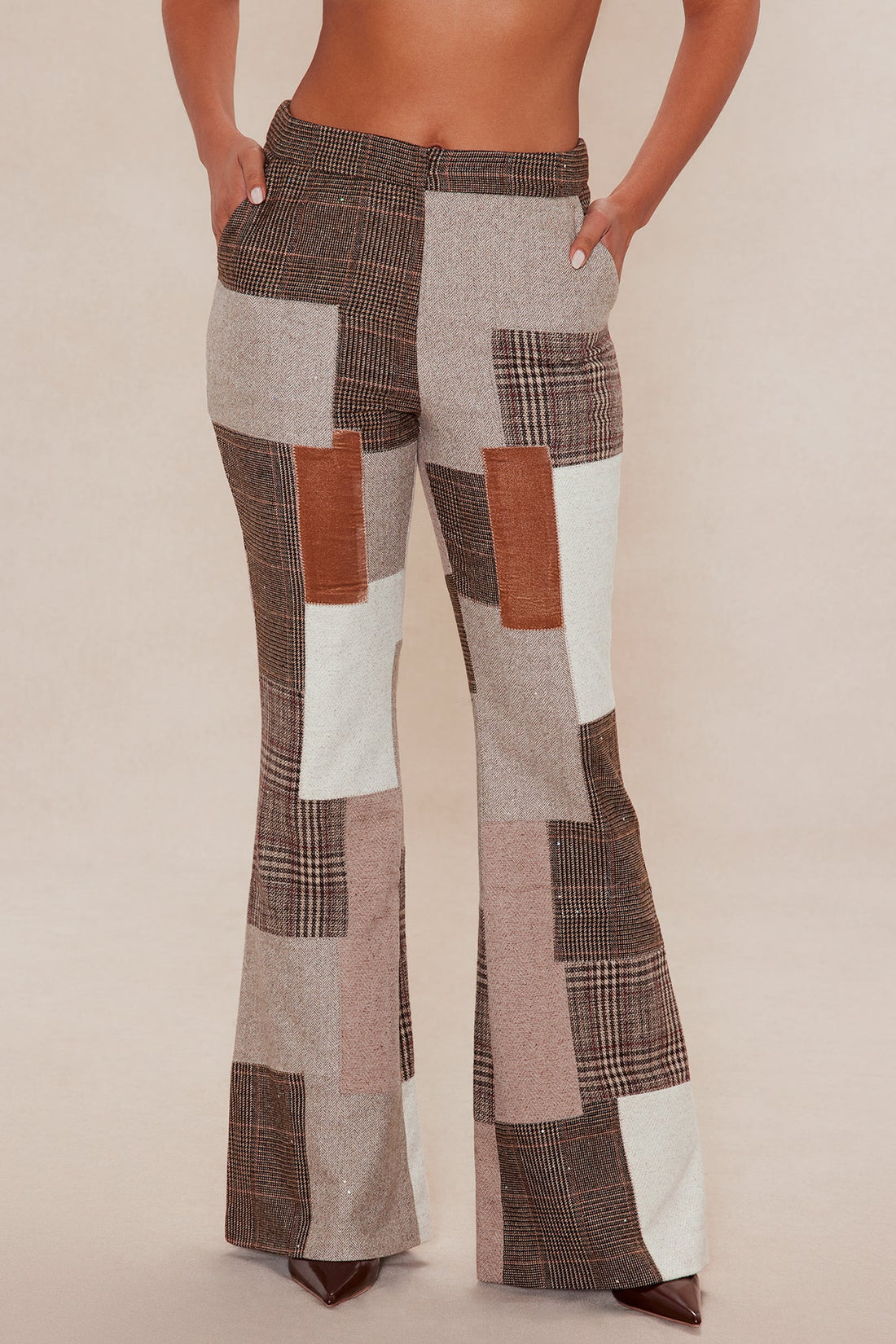 Harlow Patched Embellished Flare Pant - Brown/combo