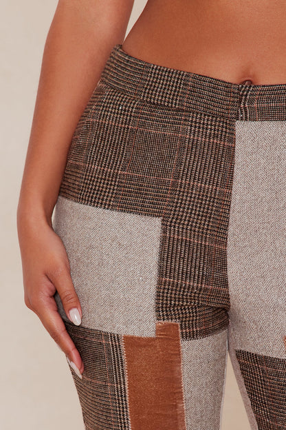 Harlow Patched Embellished Flare Pant - Brown/combo