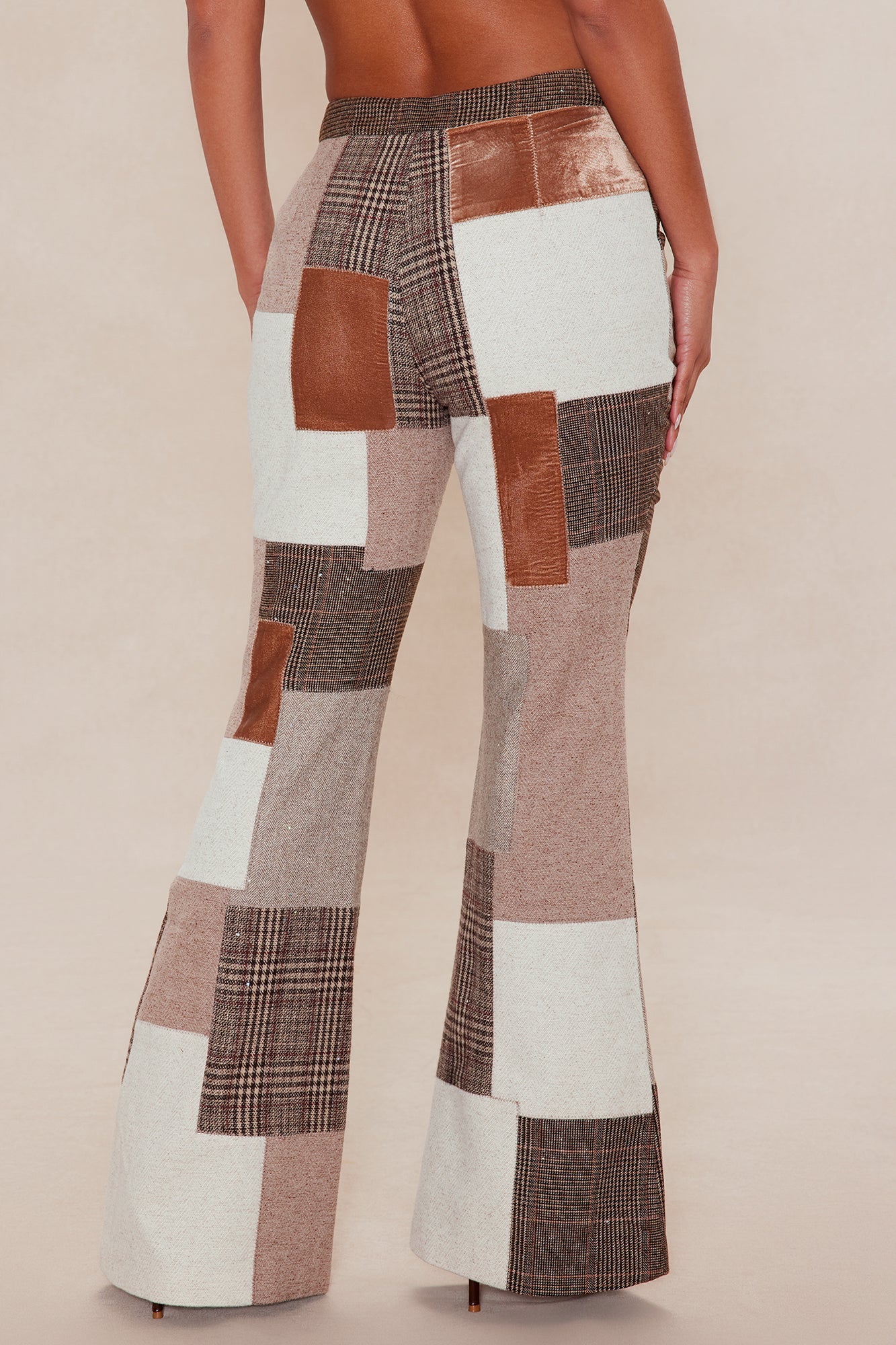 Harlow Patched Embellished Flare Pant - Brown/combo