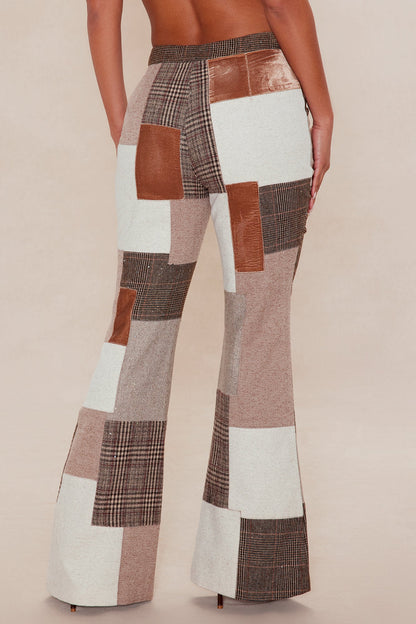 Harlow Patched Embellished Flare Pant - Brown/combo