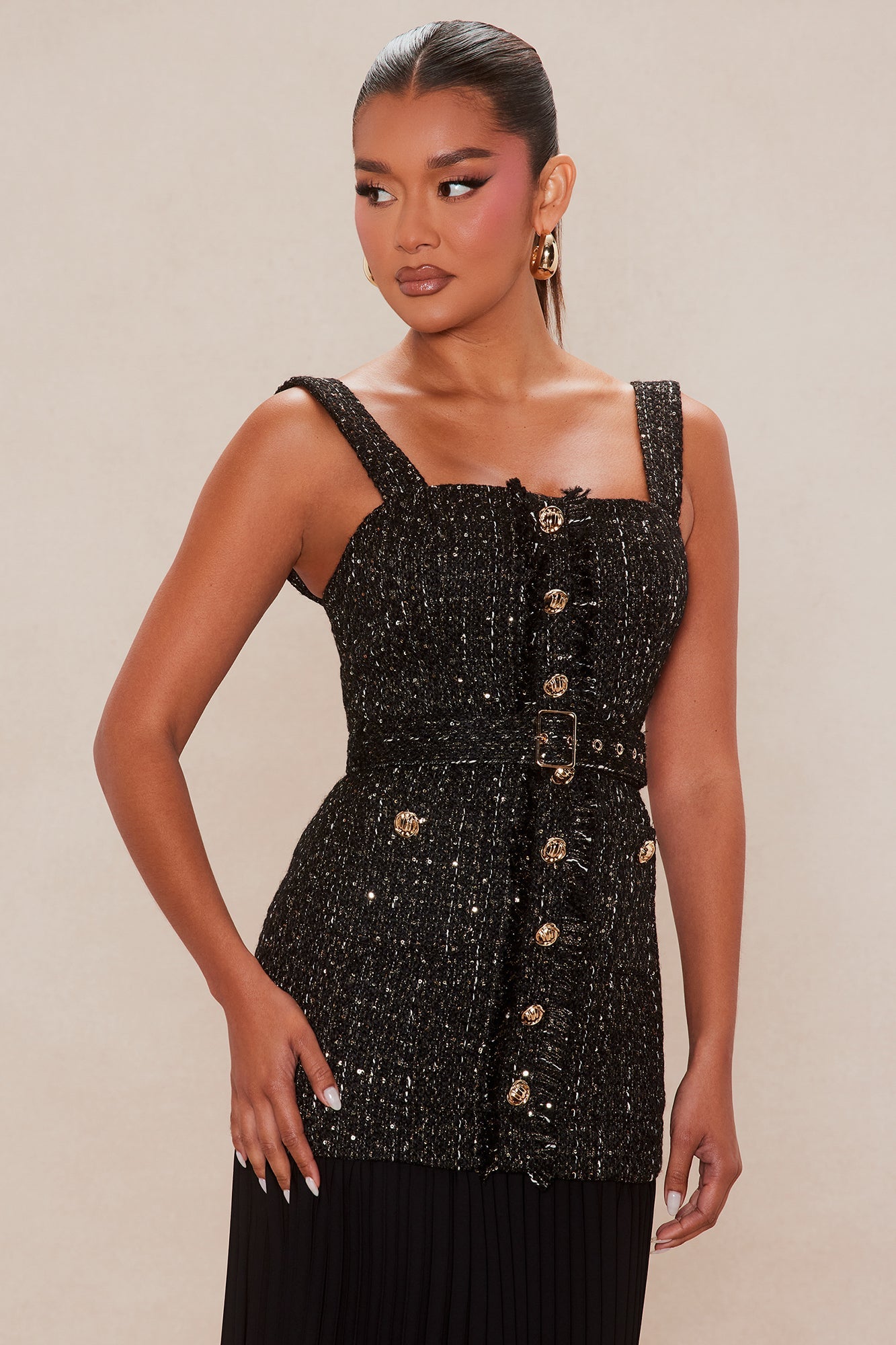 Isadora Tweed Maxi Dress - Black