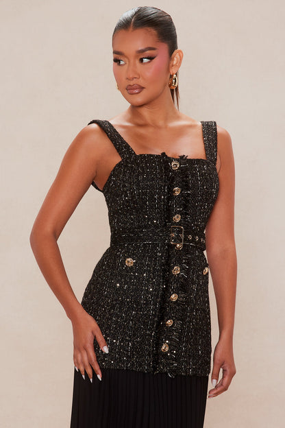Isadora Tweed Maxi Dress - Black
