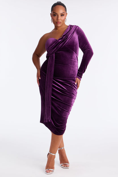 Darla Draped Velvet Midi Dress - Plum