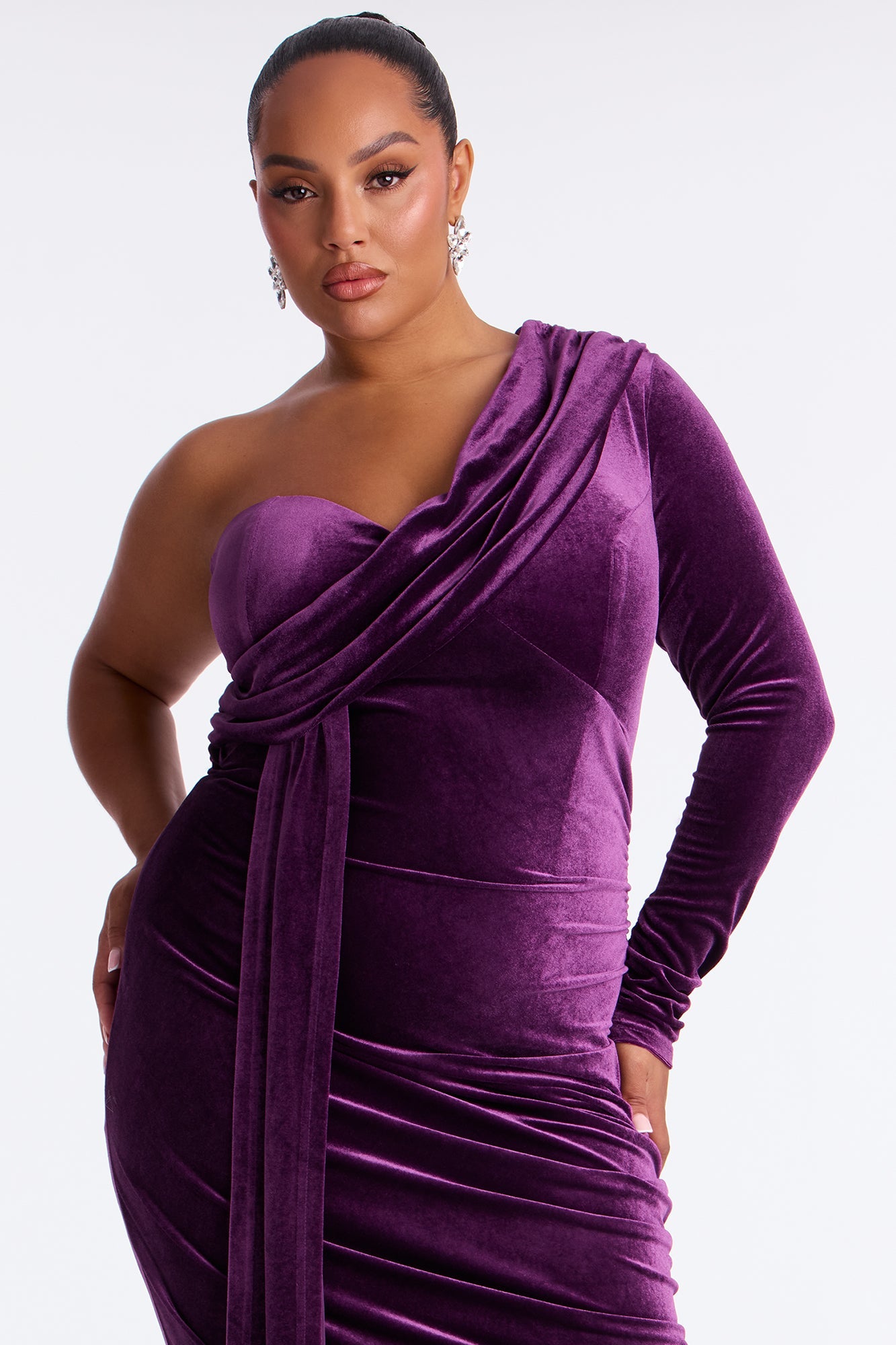 Darla Draped Velvet Midi Dress - Plum