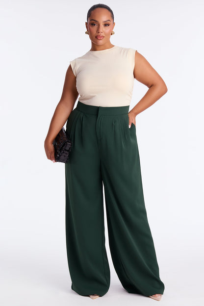 Candice Pleated Wide Leg Trouser Pant 33″ - Hunter