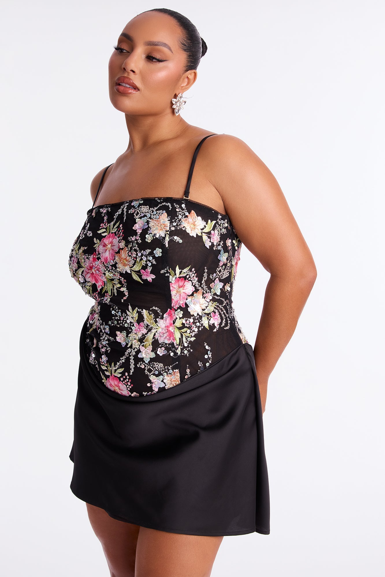 Gloss &amp; Glow Draped Sequin Mini Dress - Black/combo