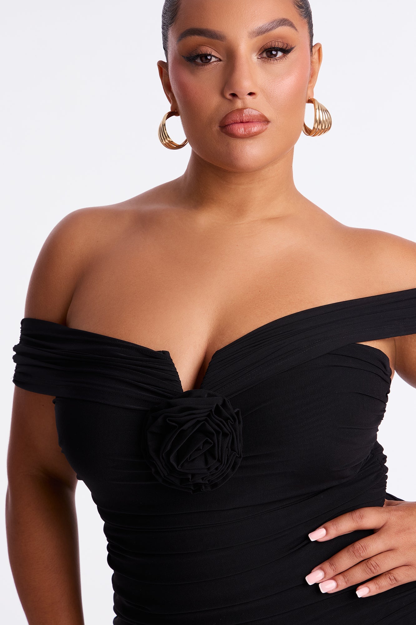 Haisley Ruched Mesh Bandage Midi Dress - Black