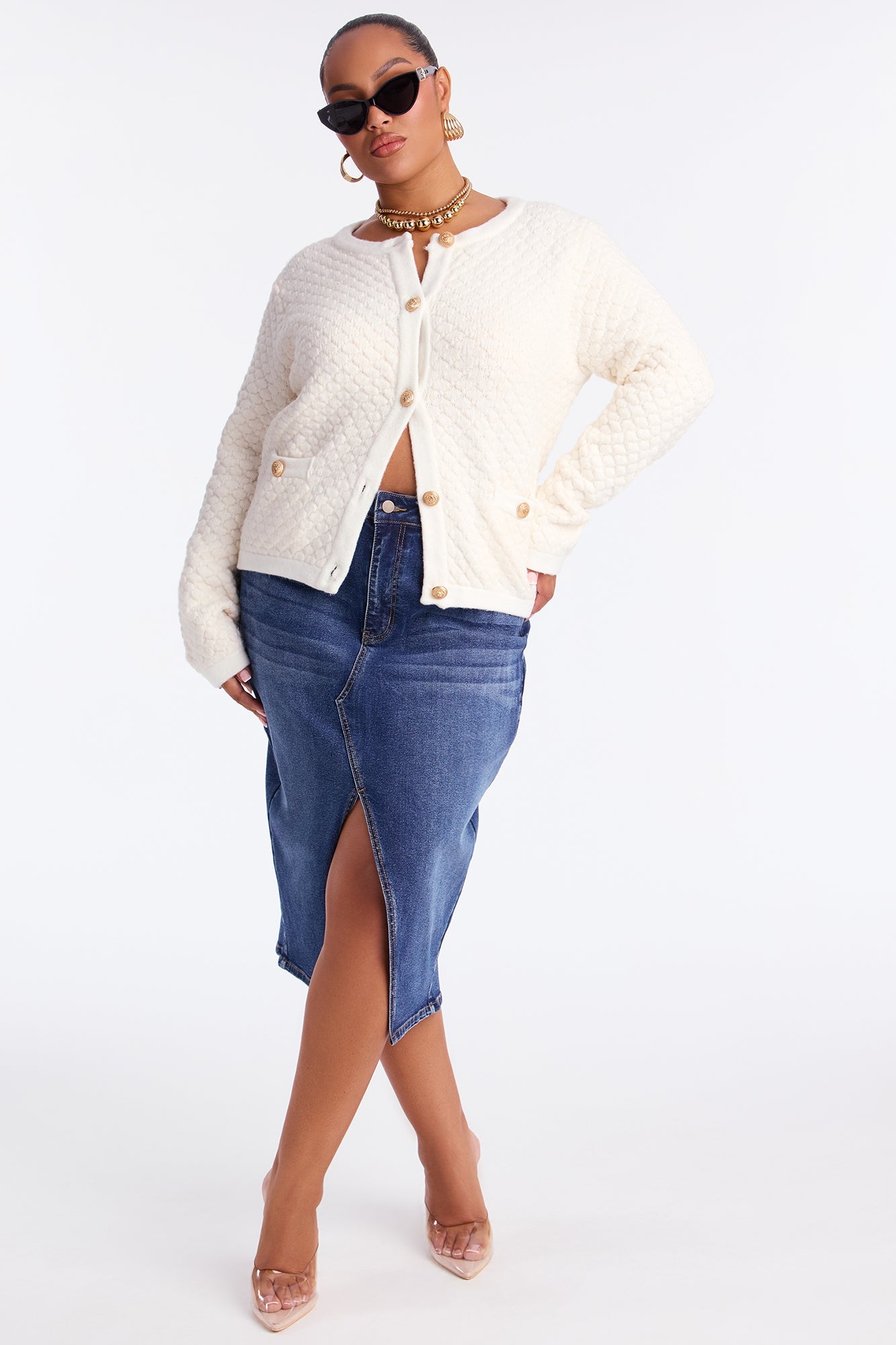 Star Of The Show Bouclé Cardigan - Ivory