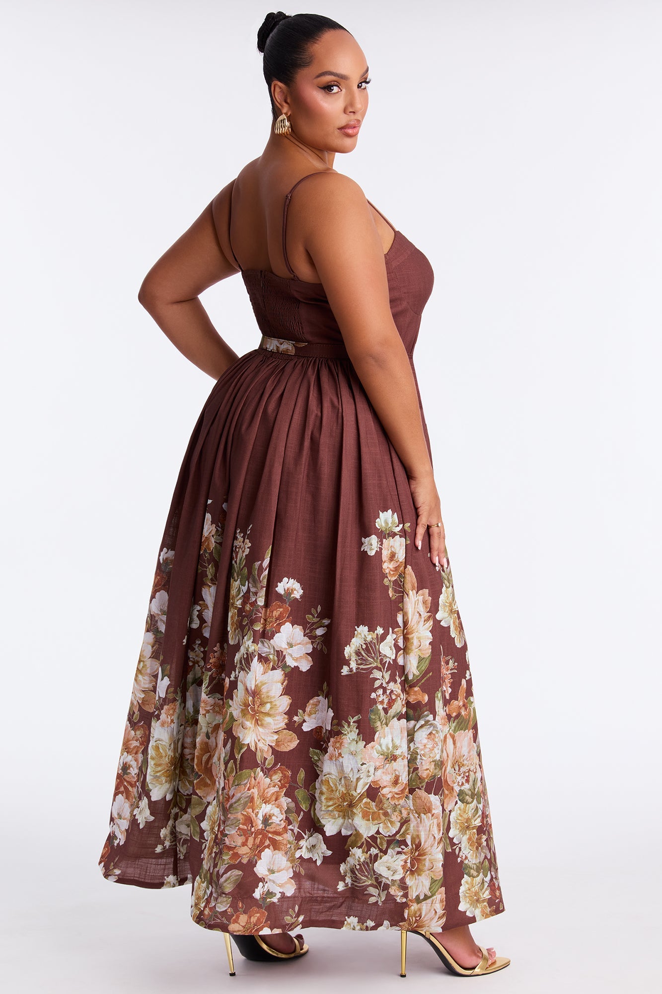 In The Flower Fields Linen Maxi Dress - Brown