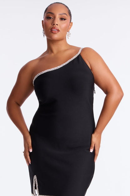 Ren Rhinestone Trim Bandage Mini Dress - Black