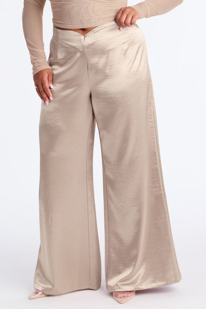 Sweet Serenade Satin Wide Leg V Front Pant 33 - Silver