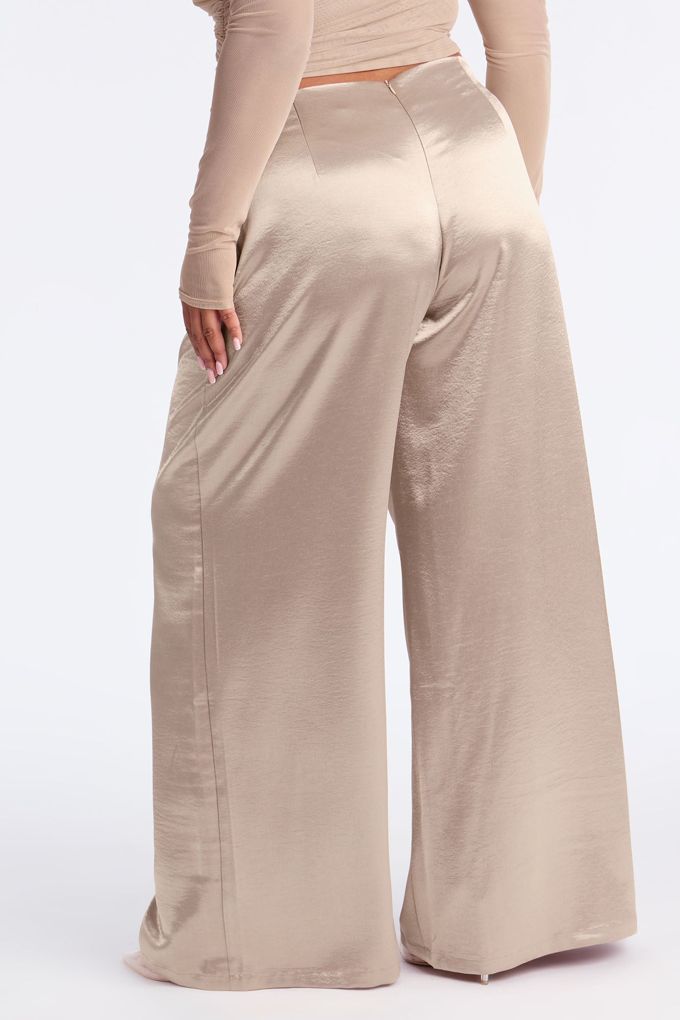 Sweet Serenade Satin Wide Leg V Front Pant 33 - Silver