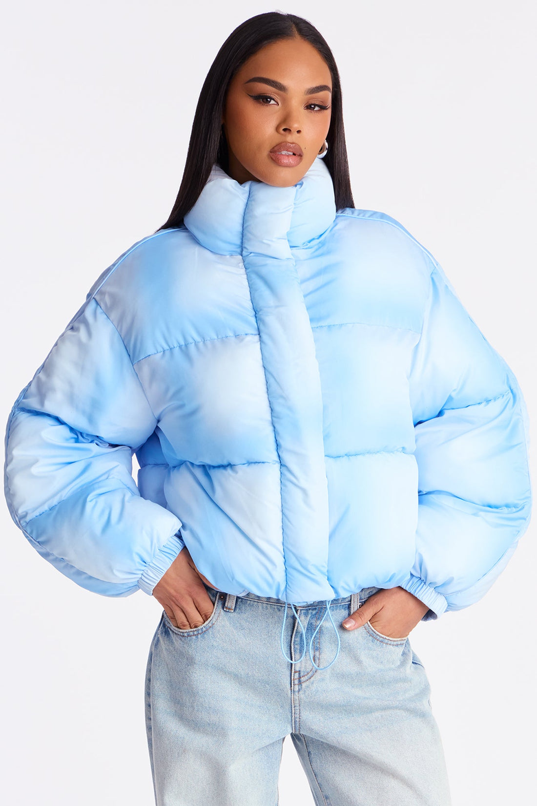 Zoe Ombre Cropped Puffer Jacket - Blue