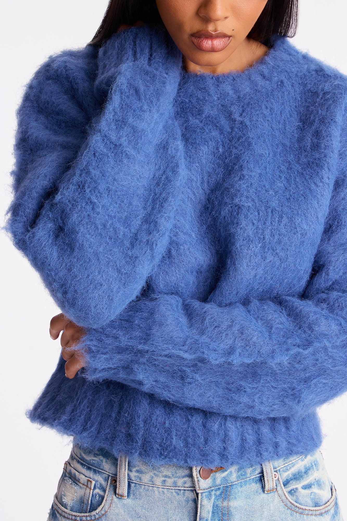 Stepping Out Fuzzy Sweater - Navy