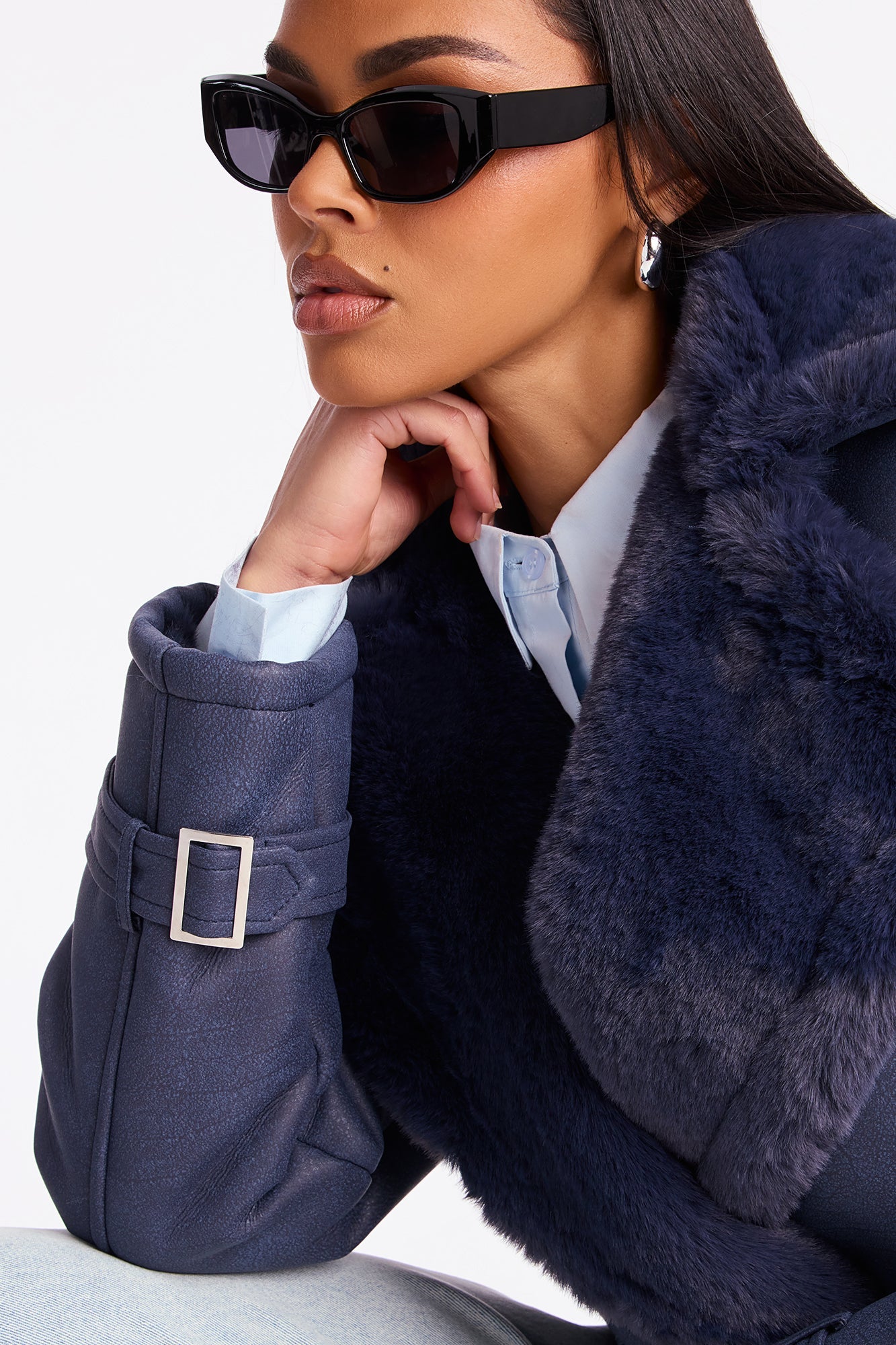 Jamie Faux Leather Moto Jacket - Navy