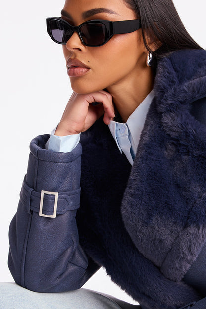 Jamie Faux Leather Moto Jacket - Navy